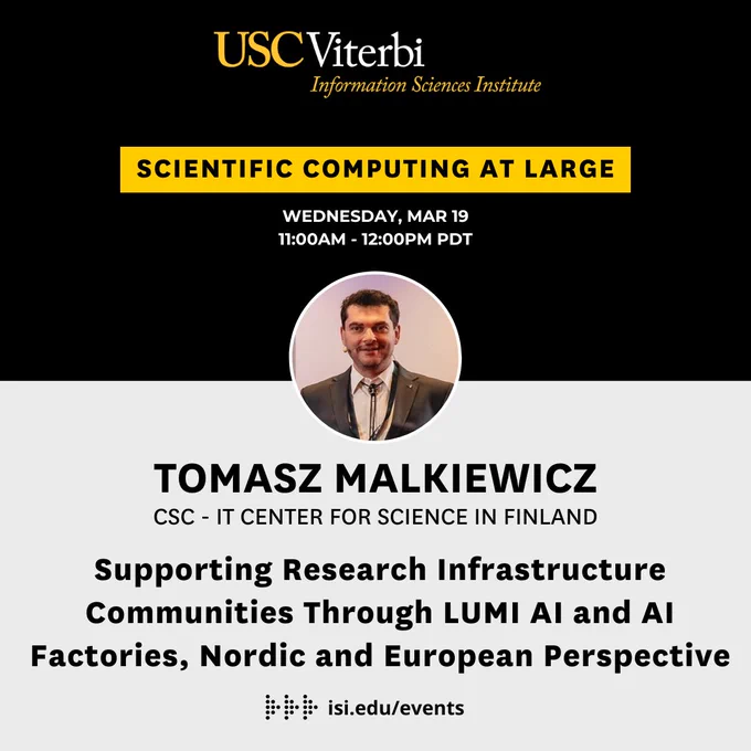 Announcement for a scientific computing at large seminar with Tomasz Malkiewicz on