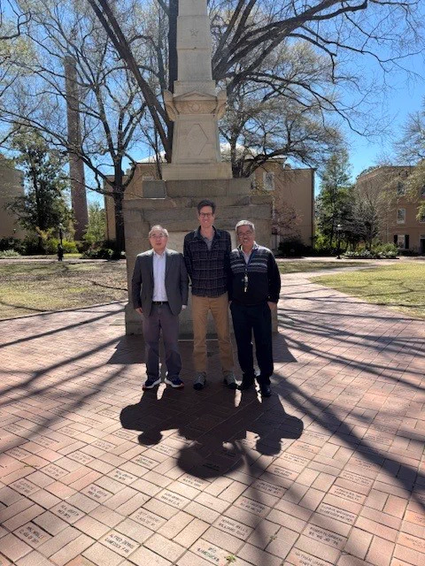 From left to right: Dr. Xiao Wang from Purdue University, Prof. Karl Gregory, and Prof. Edsel Pena on the Horseshoe at the University of South Carolina