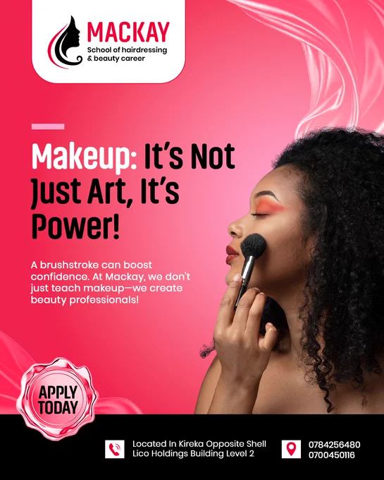 We don't just teach makeup, we create professionals! 💥💄  Join #MackaySchool of #HairDressing and #BeautyCareer and master the art of beauty.  Your future starts here! 🎓  

Apply today! 🎓 
 📞 0784256480 / 0700450116 

 #MakeupTraining #MakeupCourse