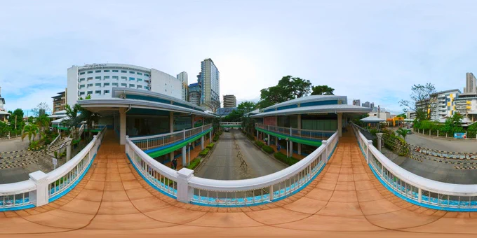 Footbridge at Raintree mall when there's no traffic. 