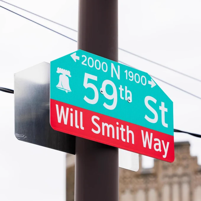 A new street sign at 2000 N. 59th Street in Philadelphia, now known as “Will Smith Way”