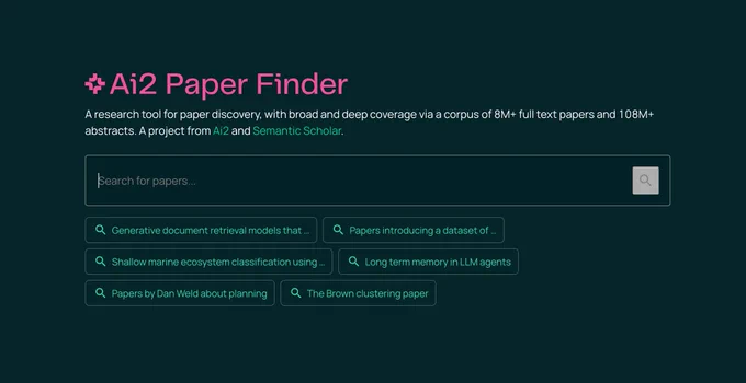 Screenshot of the Ai2 Paper Finder interface