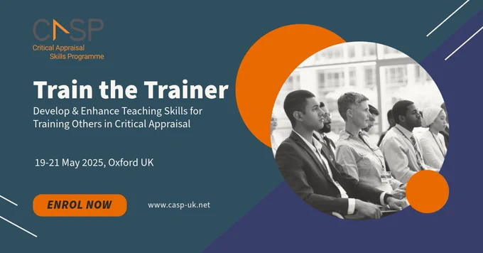 Colourful image showing black and white stock photo of people taking part in a workshop. CASP Logo, and text 'Train the Trainer'
