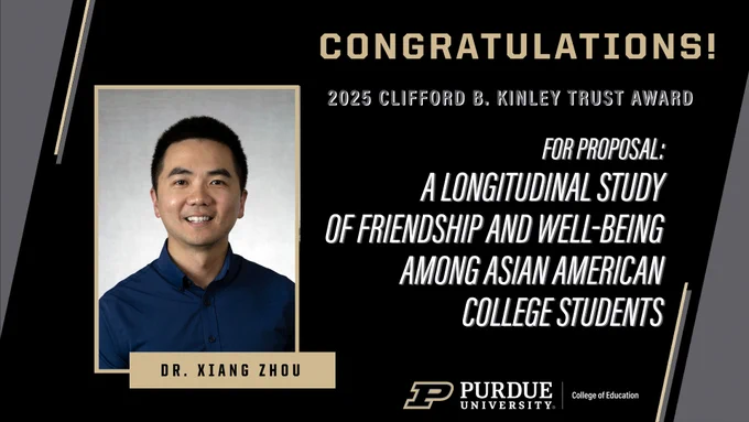 Photo of male professor and congratulatory text about Kinley Trust Award