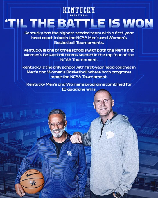 A photo of Kenny Brooks and Mark Pope with the tagline 'til the battle is won.