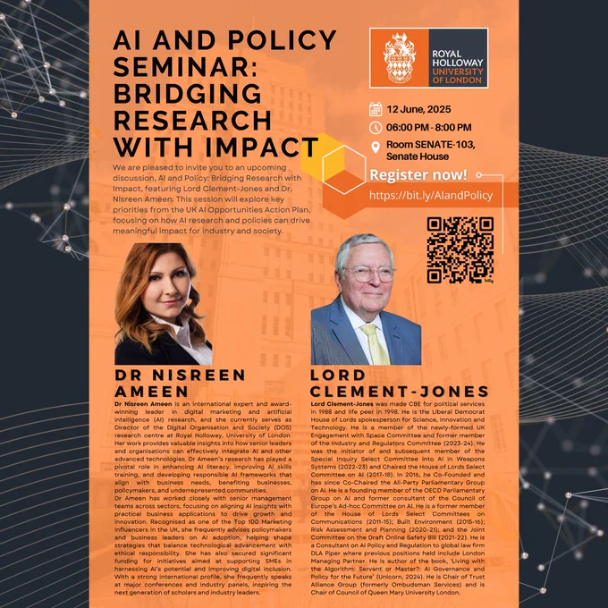 Poster for the event featuring text and images of the speakers and location 