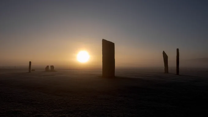 Sunrise at a frosty Standing Stones of Stenness