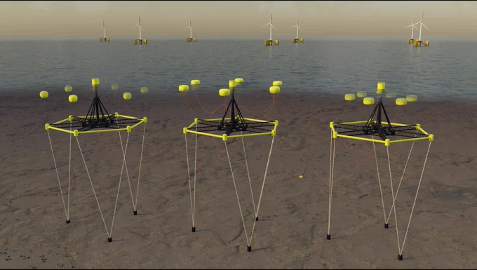 Artist impression of multiple wave energy cluster located near offshore wind farm. Credit Blackfish Engineering | Supplied - Blackfish Engineering