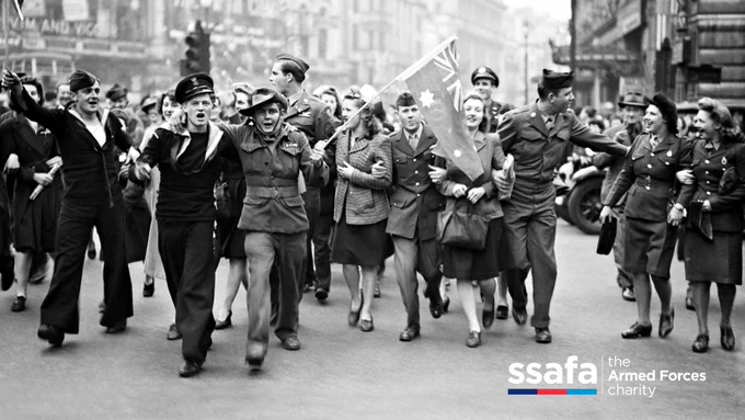 8 May 1945: Crowds celebrating VE Day on the streets of London.