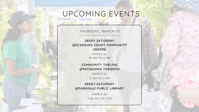 An image with text on the screen reads: "Upcoming events, Thursday, March 20." 