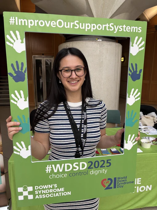 Lydia, WorkFit Officer, holding our selfie frame