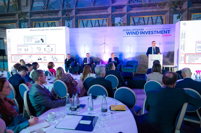 Mark Munro of the Scottish National Investment Bank talks during Public Sector Investment -  Sharing risk and catalysing private sector investment session at the Global offshore wind investment forum in the Caledonian Hotel in Edinburgh