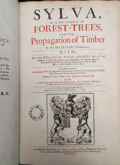 Black & red title page of Sylva by John Evelyn, first edition printed in London, 1664