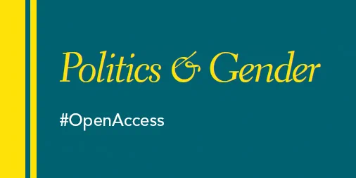 Logo of "Politics & Gender" journal with the text "#OpenAccess", featured in a teal and yellow color scheme.