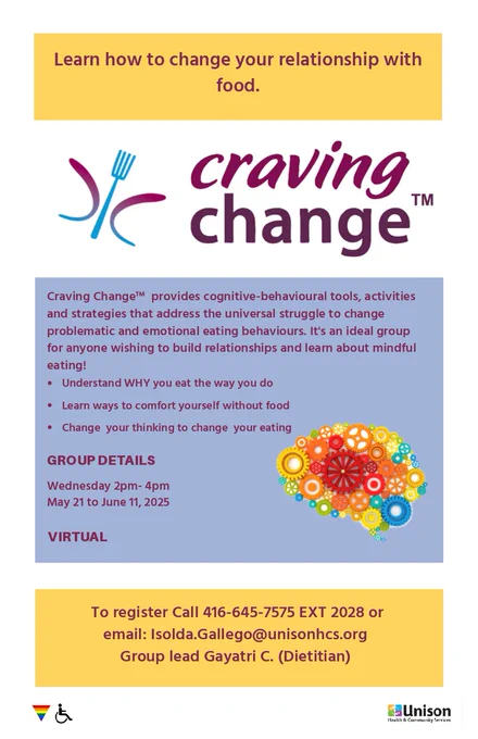 Informative flyer listing details about a program for mindful eating.