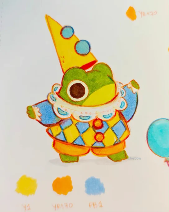 cute frog in circus outfit traditional illustration made with markers and pencils on sketchbook frog art by chetom