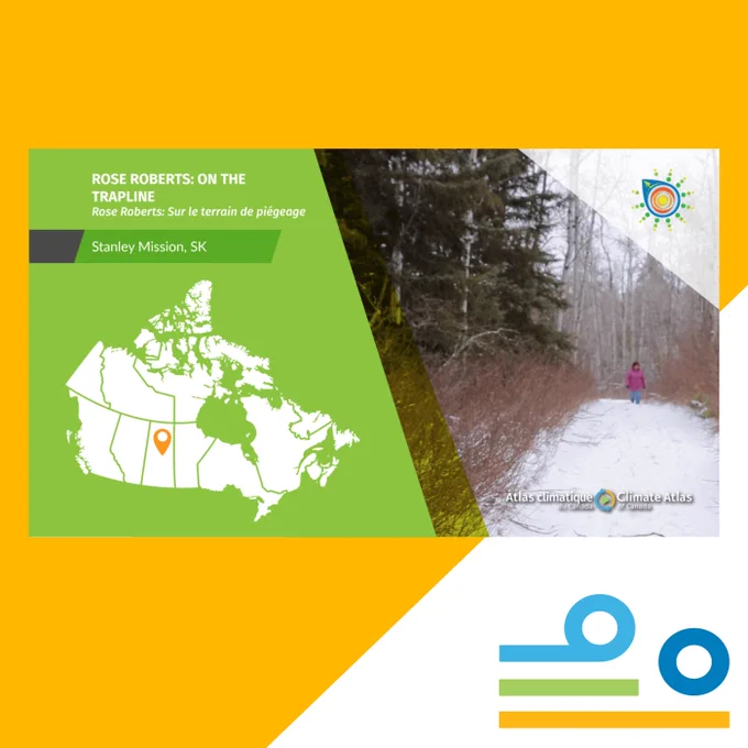 Video thumbnail for “Rose Roberts: Life on the Trapline” above a yellow background, with the Prairie Climate Centre logo in the corner.