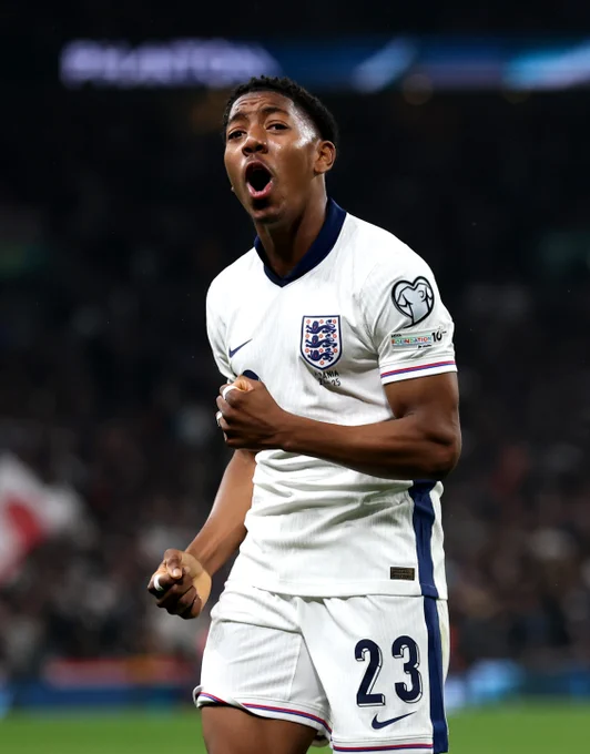 Myles Lewis-Skelly celebrates scoring at Wembley