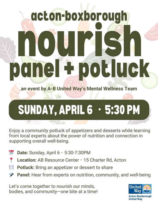Nourish discussion and potluck Sun April 6,  5:30pm at the AB Resource Center! All Welcome! 