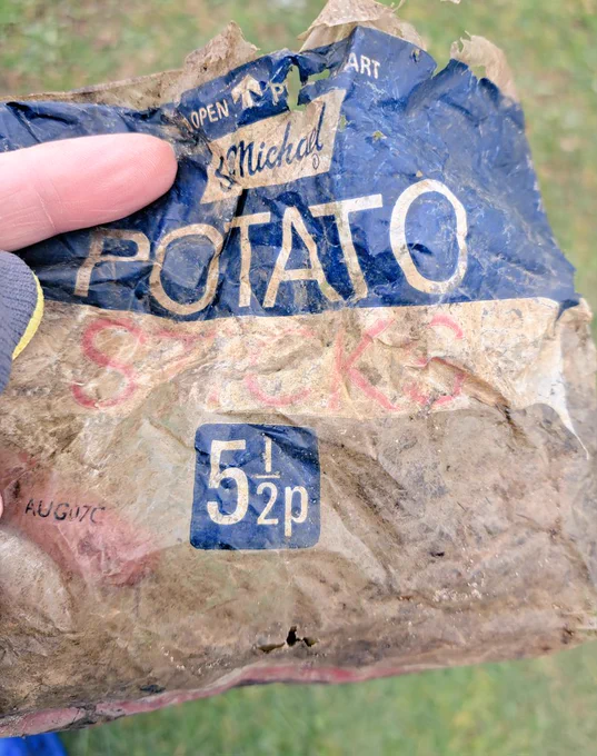 An old crisp packet with the cost of  5 1/2p noted 