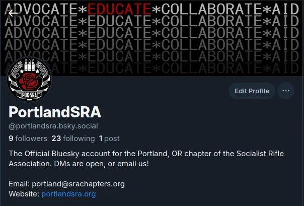 Screenshot from the Blue Place that shows the Portland SRA's account, handle, and biography.