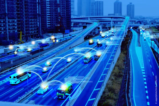 Autonomous self-driving mode vehicles in a big city.