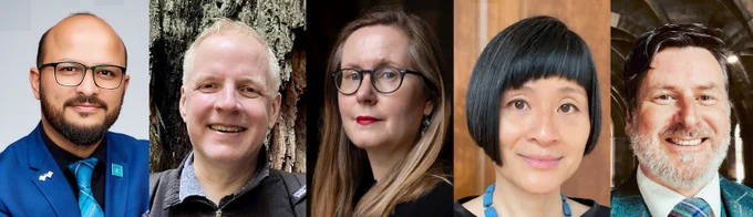 Photos of the new Fellows: (l-r) Professor Qammer Abbasi, Professor Todd Ehlers, Professor Lorna Hughes, Professor Olivia Wu and Bruce Adamson.