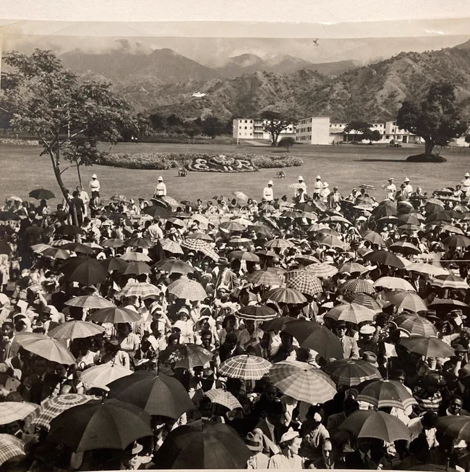 Crowd outside the new UWI Senate House building on the Mona campus on the day of its official opening by HM Queen Elizabeth II in 1953.