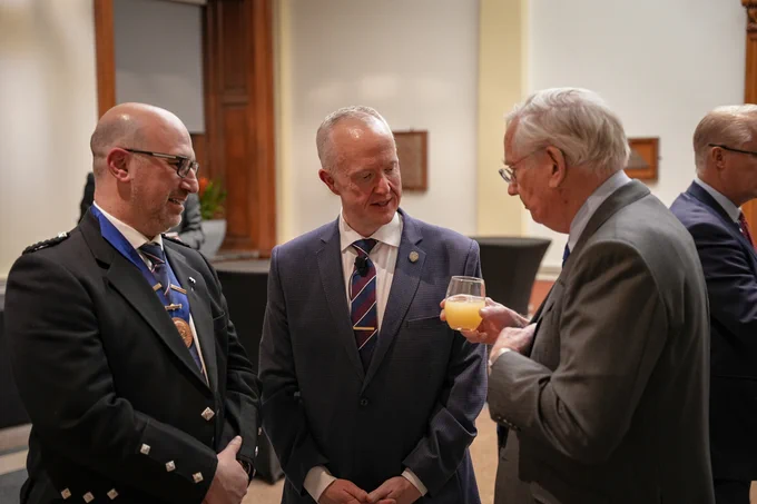 Dr Lee Kayne, President and Dr Gary Smyth, Immediate Past President talking with HRH The Duke of Gloucester