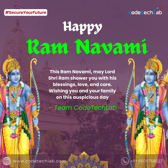 🕉️ May Lord Rama's teachings guide us in our tech journey. Wishing you peace, prosperity, and innovation on this special day. 🙏 #RamNavami2025 #CodeTechLab #TechInspiration
