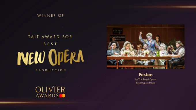 The TAIT Award for Best New Opera Production goes to Festen by The Royal Opera at the Royal Opera House.