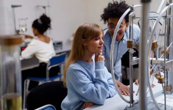 Students working in a lab.