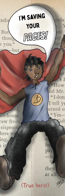 Superhero, saving book pages! 
