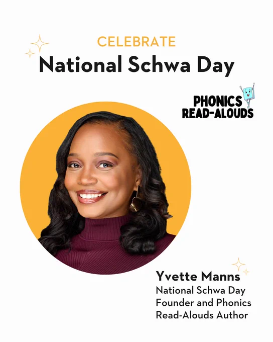 Celebrate National Schwa Day Phonics Read-Alouds headshot of Yvette Manns, National Schwa Day Founder and Phonics Read-Alouds author and creator