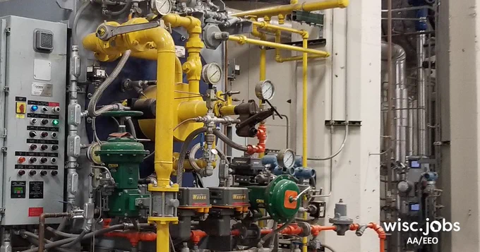Image: Power plant pipes, gauges and equipment; Wisc.Jobs AA/EEO