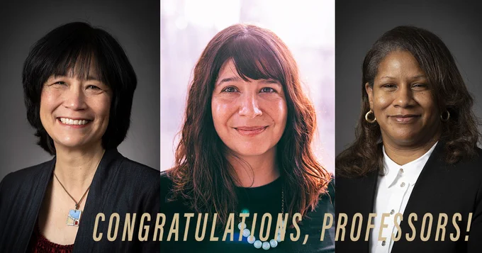 Photos of 3 female professors with congratulations text