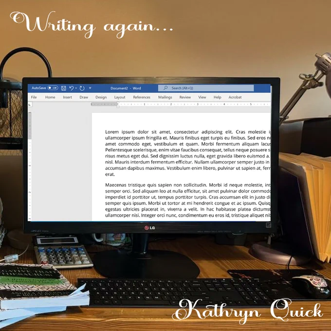 Picture of desktop screen on a desk with caption: Writing again and Kathryn Quick

The best part of attending #writingconferences is the collective #creativeenergy #flowing from workshop presenters into the attendees. Upon coming home you want to start #writingagain... #afterglow #kathrynquickauthor #TheWildRosePress #booktwitter www.kathrynquick.com