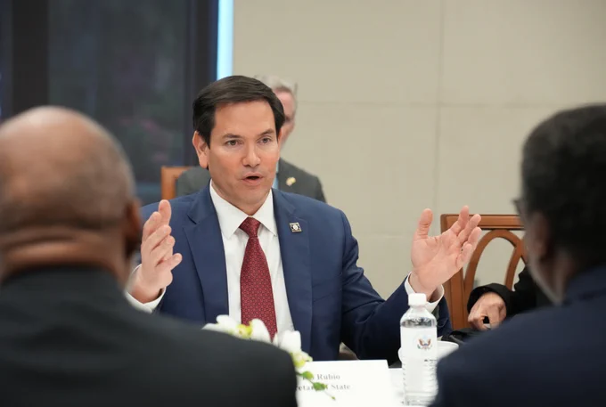 Secretary Marco Rubio meets with Haitian Transitional Presidential Council President Fritz Jean in Kingston, Jamaica, March 26, 2025. (Official State Department photo by Freddie Everett)