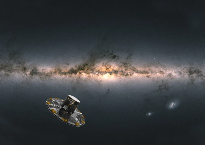 ESA's Gaia spacecraft in space in front of the Milky Way galaxy