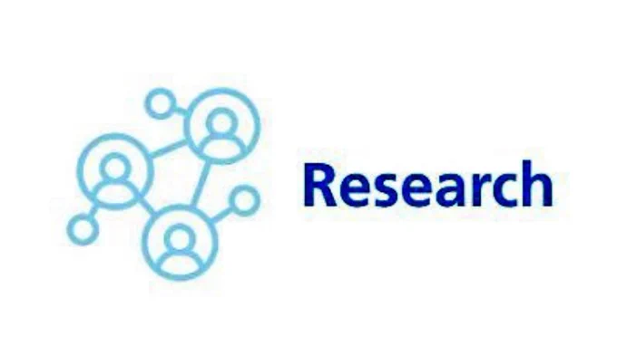 Our research team logo of blue connected circles with the word 'Research'