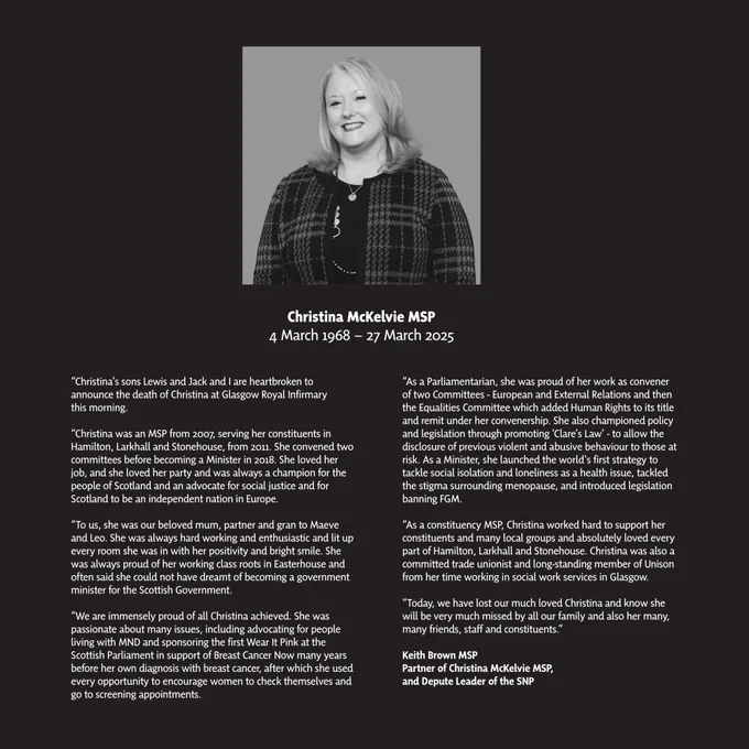 Christina McKelvie MSP, 1968-2025
