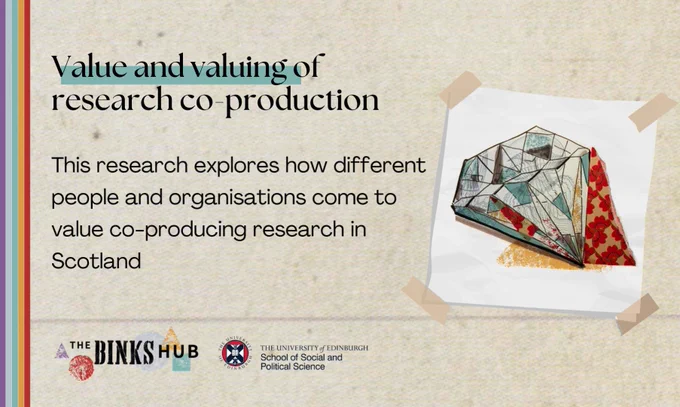 This image shows a preview of a video about the research mentioned in this post. The title reads: Value and valuing of research co-production.

The subtitle reads: This research explores how different people and organisations come to value co-producing research in Scotland.