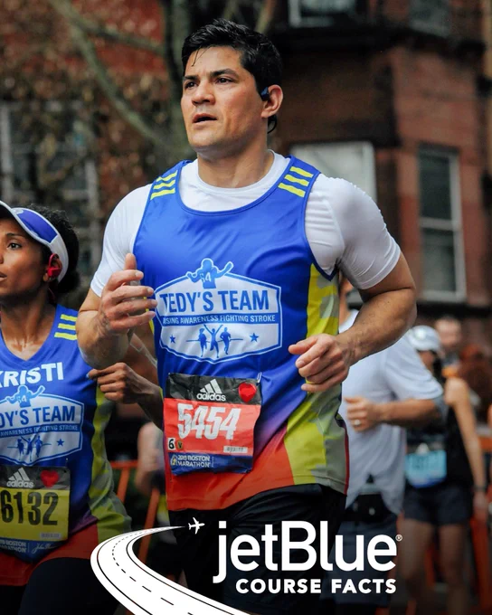 Photo of Tedy Bruschi running the 2019 Boston Marathon