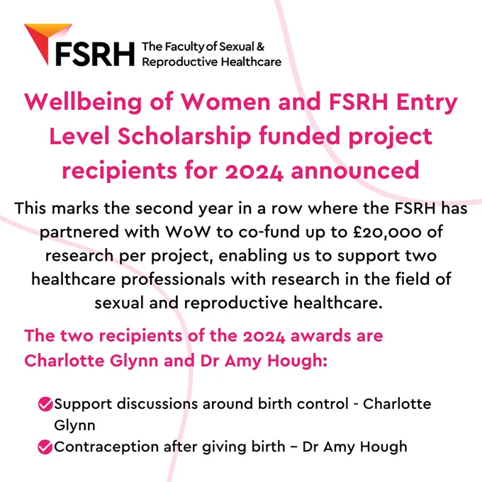 Wellbeing of Women and FSRH Entry Level Scholarship funded project recipients for 2024 announced