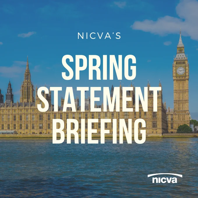 Photo of UK Parliament buildings with text on top that reads NICVA's Spring Statement Briefing.