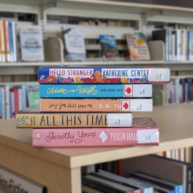 book spine poem reading:

Hello stranger
make a wish
say you still love me
all this time
secretly yours