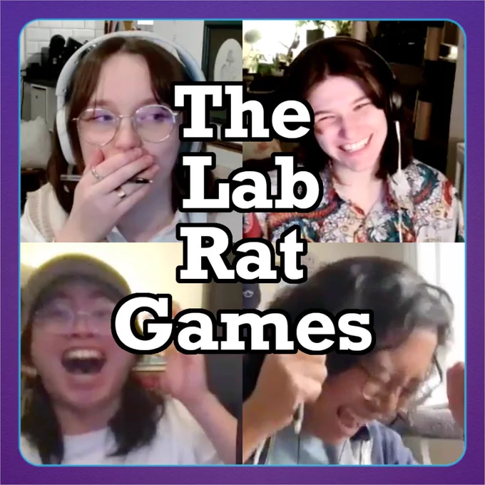 A video call with Caroline Roper with a hand over their mouth, Ella Hubber smiling maniacally, Tom Lum mouth agape, and Sabrina Cruz mid yell