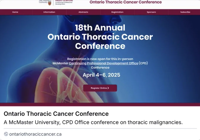🔥 FINAL WEEK to register! Attend the 18th Annual Ontario Thoracic Cancer Conference on April 4-6, 2025, in beautiful Niagara-on-the-Lake for cutting-edge discussions and networking.