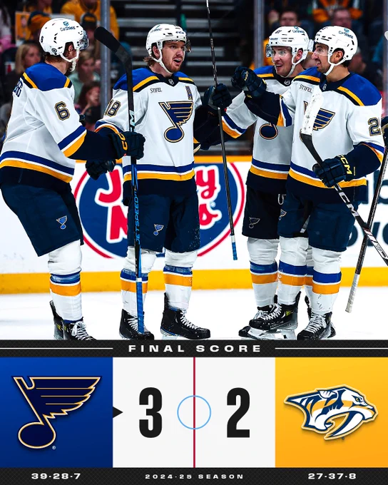 Final score: Blues defeat Predators 3-2