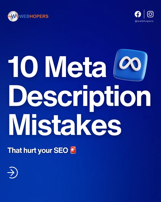Meta descriptions play a crucial role in SEO by summarizing your page content for search engines and users.

📢 A well-crafted meta description improves click-through rates (CTR), enhances user engagement, and helps your site stand out in search results.

While it doesn’t directly impact rankings, a strong meta description can drive more traffic and improve conversion rates! 🚀

#SEO #MetaDescription #SearchEngineOptimization #DigitalMarketing #GoogleRanking #CTR #ContentMarketing #WebsiteTraffic #WebHopers #webhopersacademy